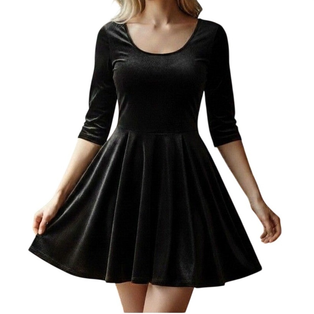 Urban Outfitters Black Velvet Skater‎ Dress by Kimchi Blue Scoop Back Size S